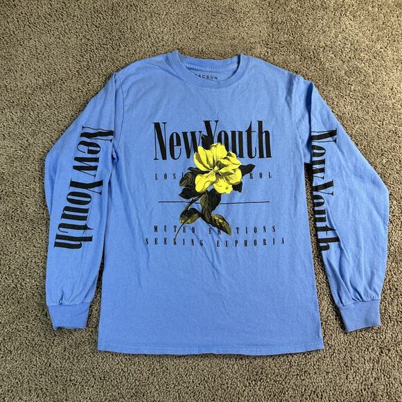 Pacsun Shirt Mens Small Blue Yellow New Youth Seeking Euphoria Long Sleeve - Picture 2 of 9